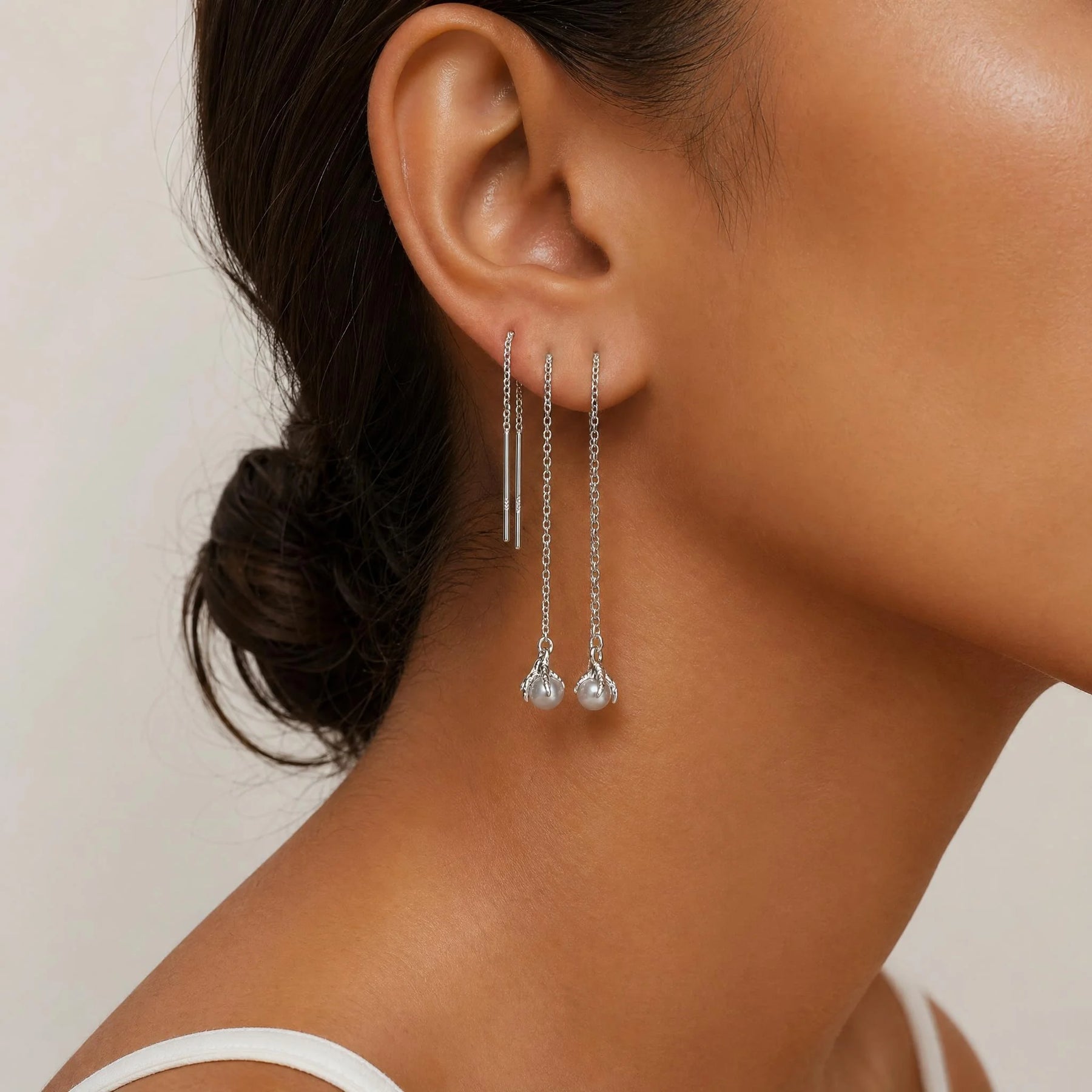 Claw and Pearl Threader Earrings