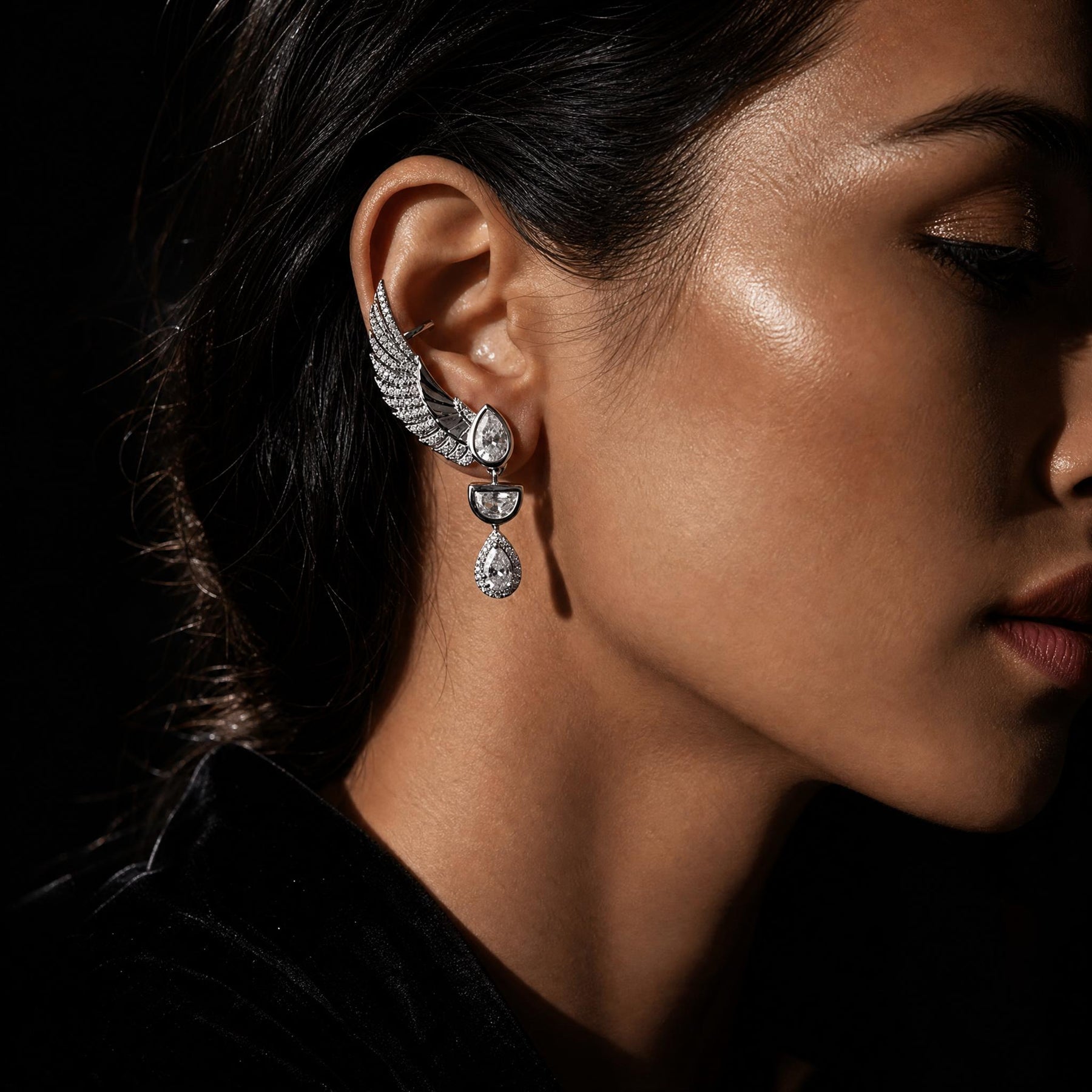 Double Wing Ear Cuff with Drop Earring