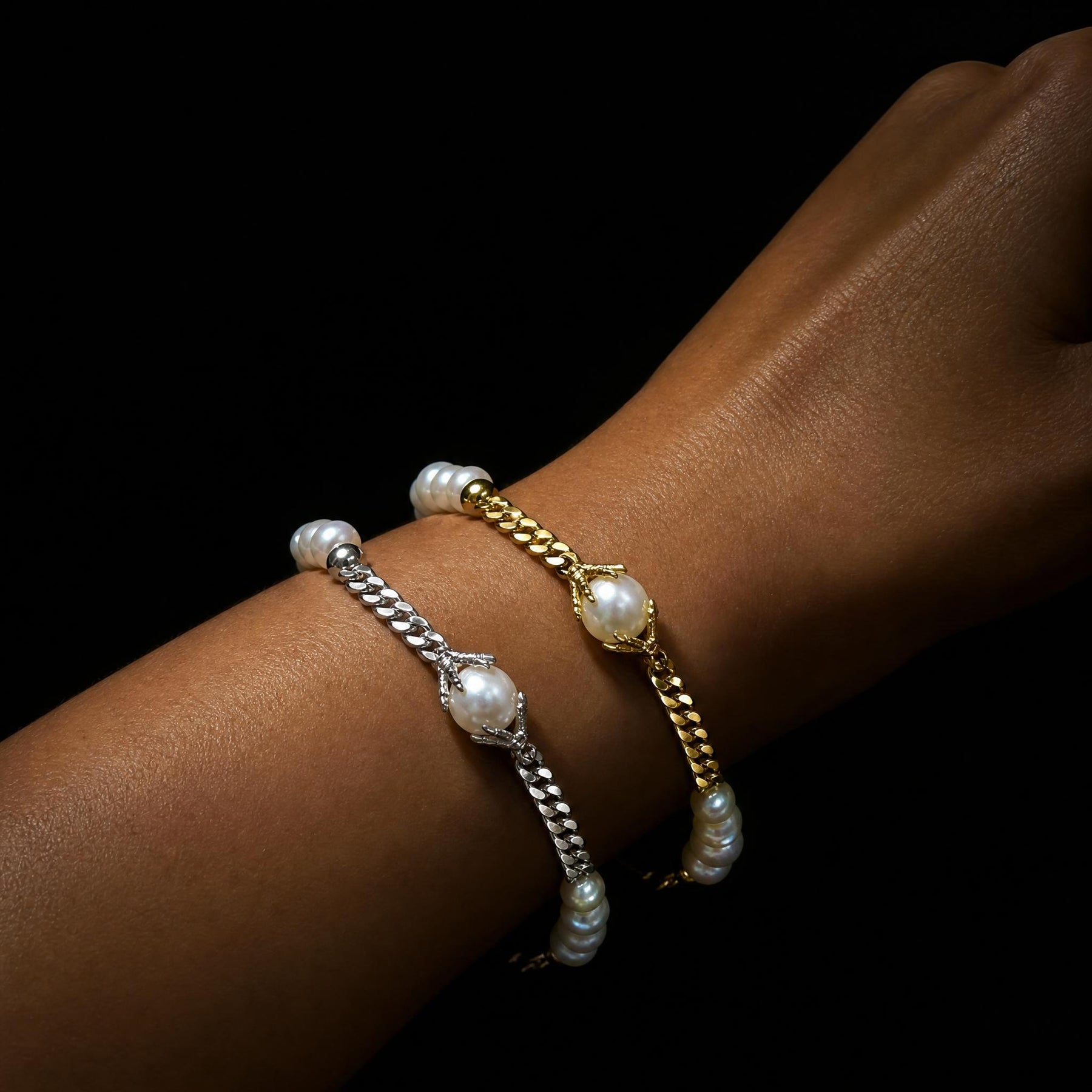 Cuban Link and Pearl Claw Bracelet